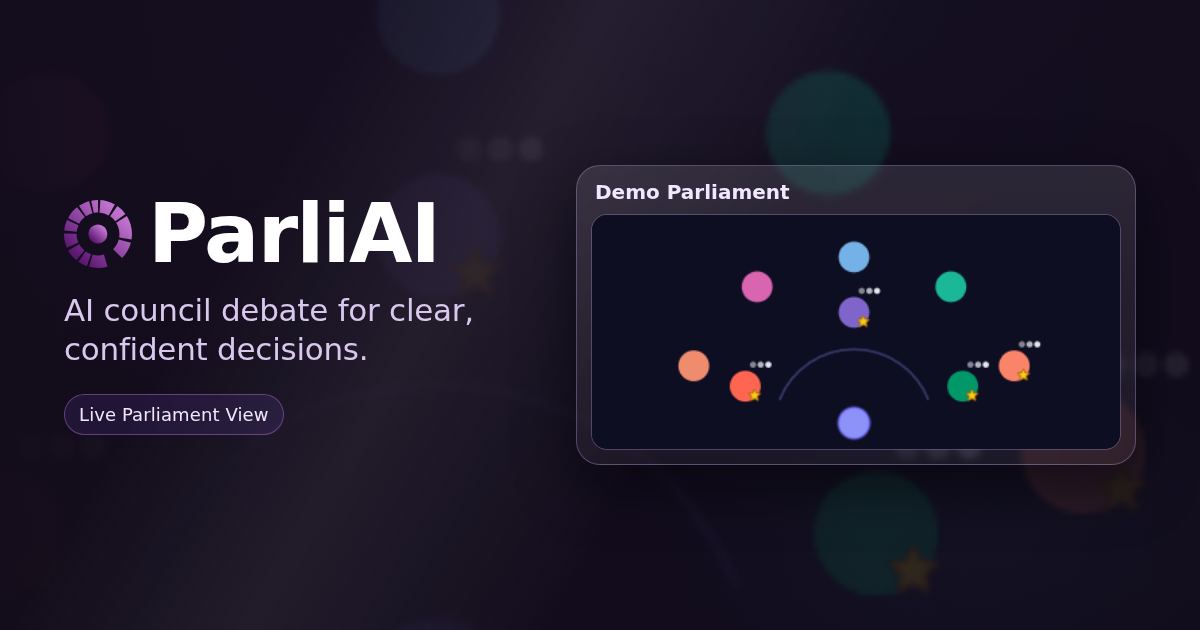Screenshot of ParliAI, A multi-model council that compares answers and debates your tough calls
